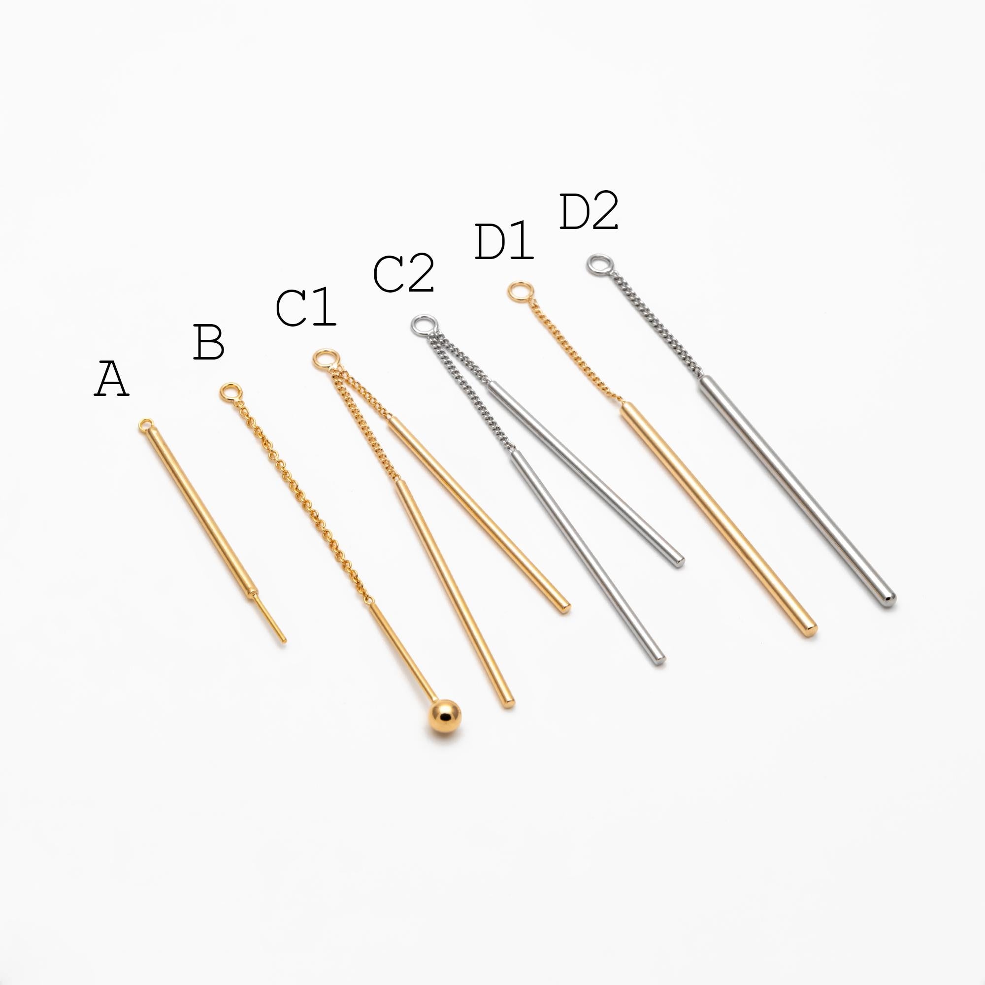 10pcs Gold/ Silver Tone Long Bar Charms , Gold/ Rhodium plated Brass Stick Pendants (GB-1279)